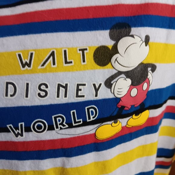 XL Y2K Vintage Walt Disney World Mickey Mouse Striped T-Shirt Ringer - Picture 3 of 6